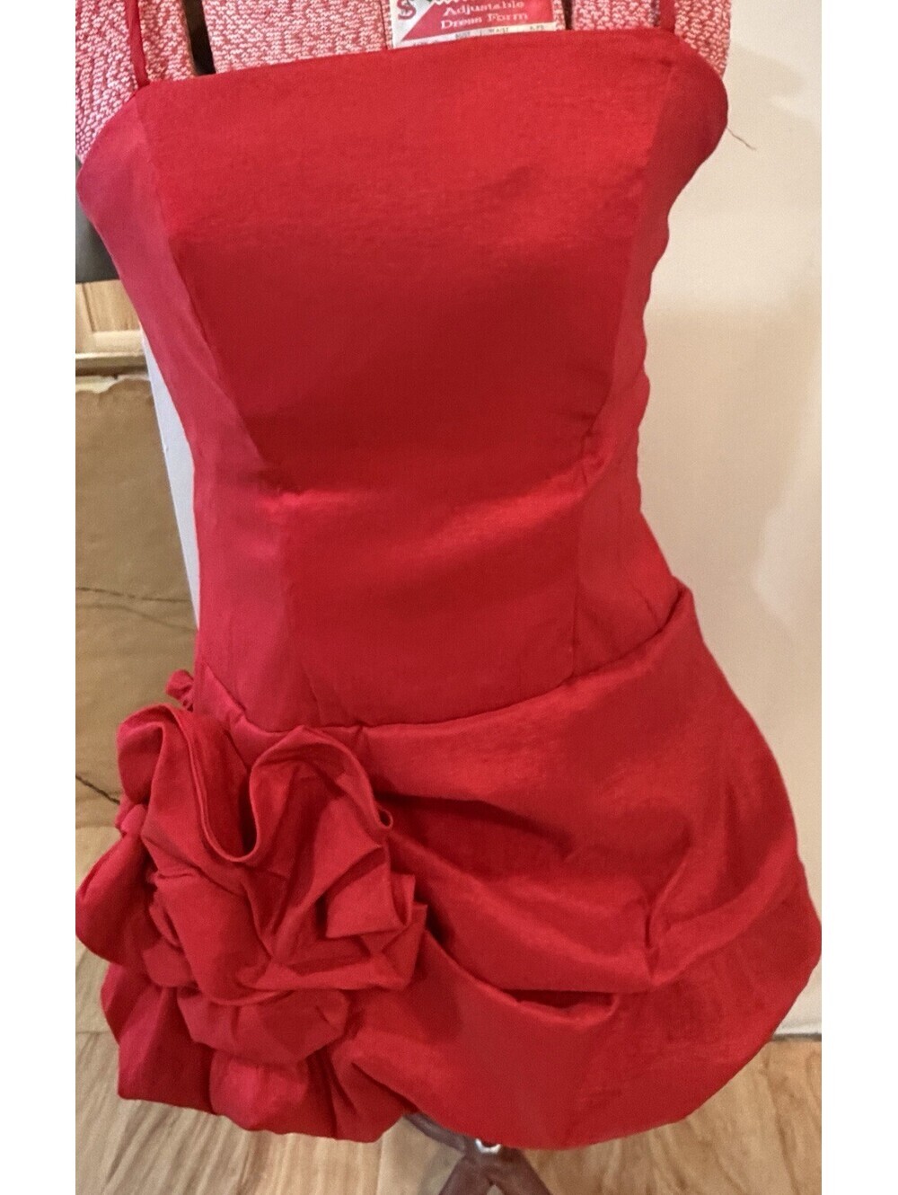 Red Spaghetti Strap Dress With Rosette On Side By Cindy